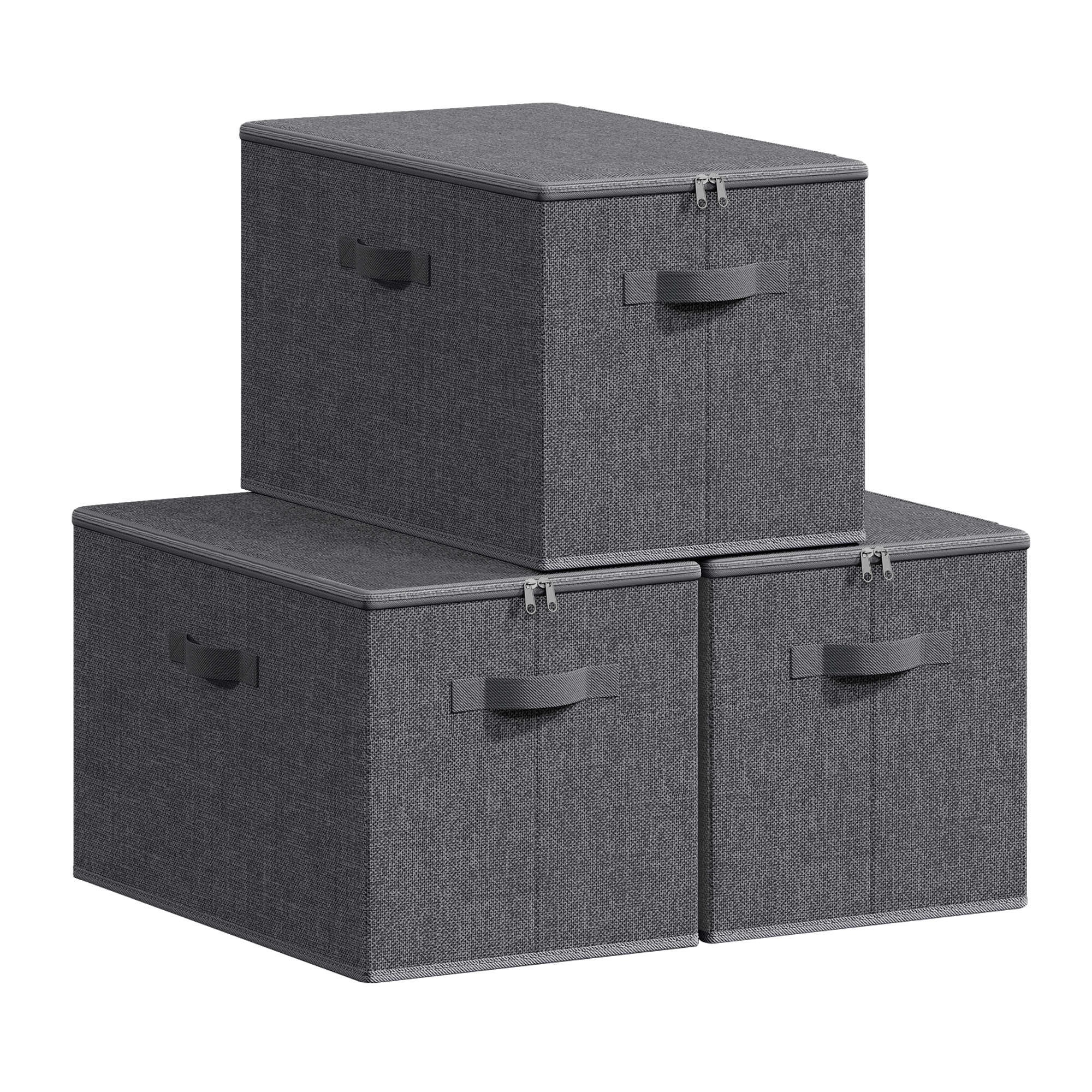 Storage Box With Lid, Foldable Fabric Box With Handles, Storage For Clothes, Non-woven Fabric, Set Of 3, 50 X 30 X 30 Cm
