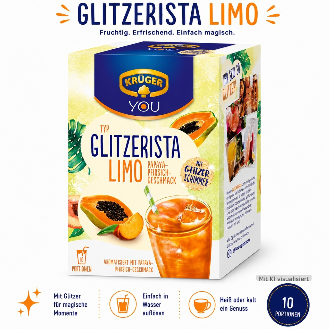 Image of Krüger You Instant Drink Powder Glitzerista Limo Papaya-peach Flavor 200g (10x 20g)