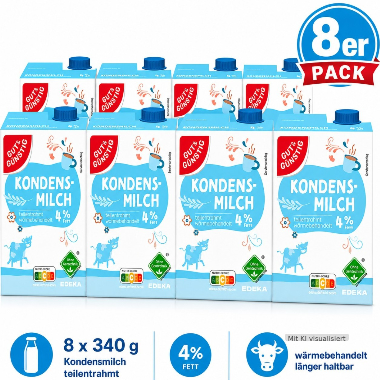 Image of Good & Affordable Condensed Milk 4% 340g (8-pack) | Coffee Milk For Refinement | Condensed Milk For Drinks And Kitchen | Everyday And Stock Milk Product