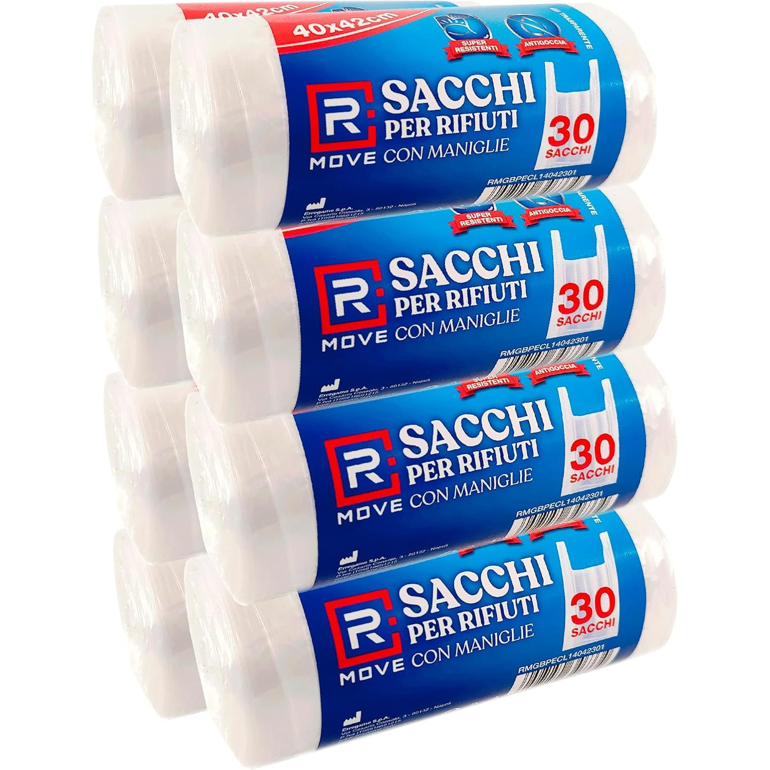TEMU 240 sacchetti spazzatura per umido con MANIGLIE 40x42cm, sacchi spazzatura 8,5 litri, 8 rotoli di sacchi spazzatura, 30 sacchi immondizia per