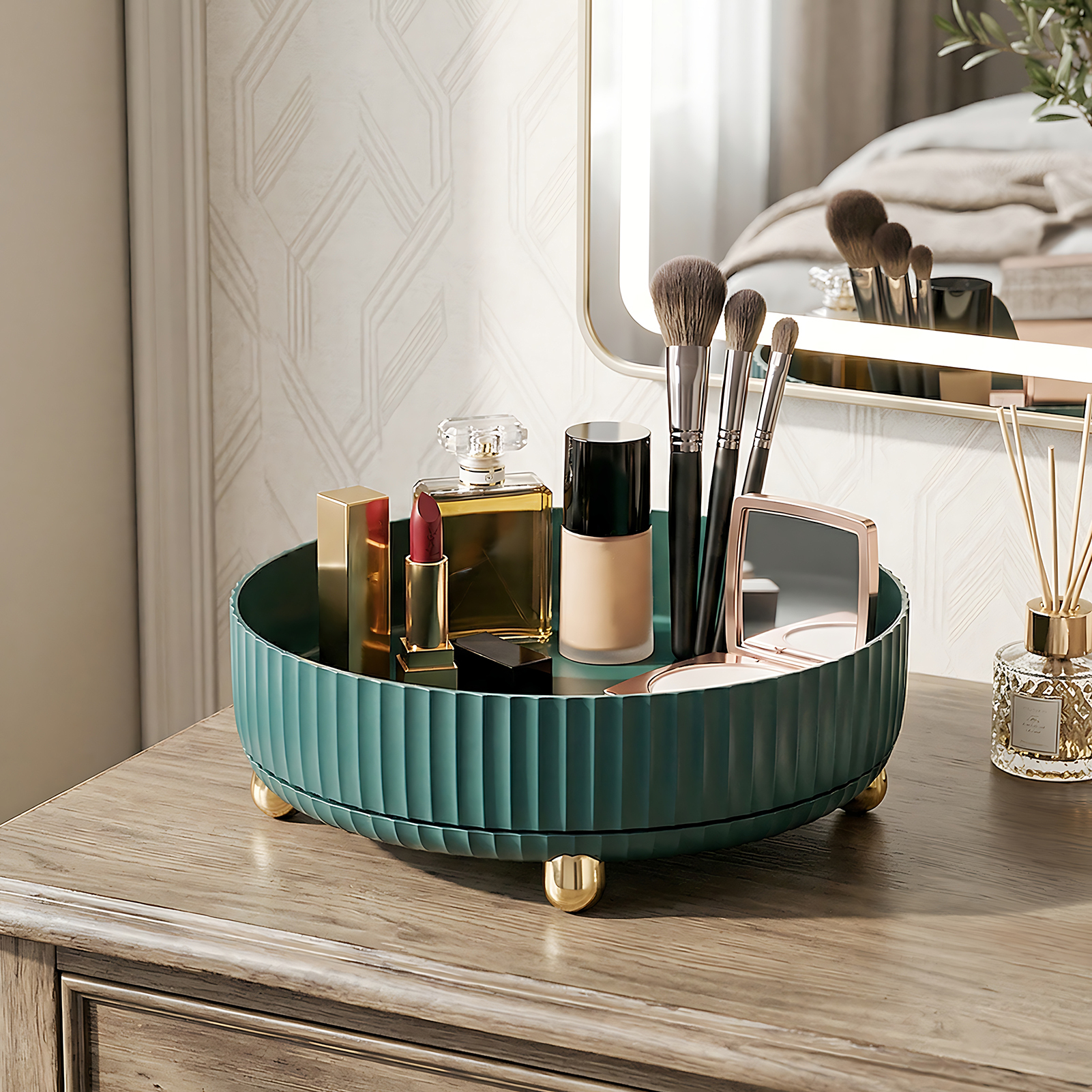 TEMU Makeup Organiser 360 Rotating, Spinning Skincare Cosmetic Organizer Tidy Storage For Jewelery, Brush, Vanity Desk, Dresser, Bedroom, Office,
