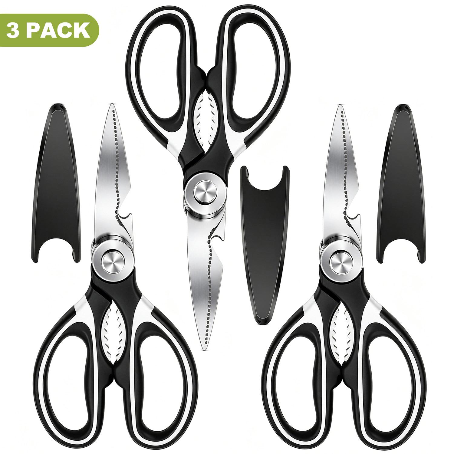 TEMU 3 Pack Kitchen Shears Stainless Steel Sharp Dishwasher Safe Protective Cap Ergonomic For Meat Poultry Herbs Household Use