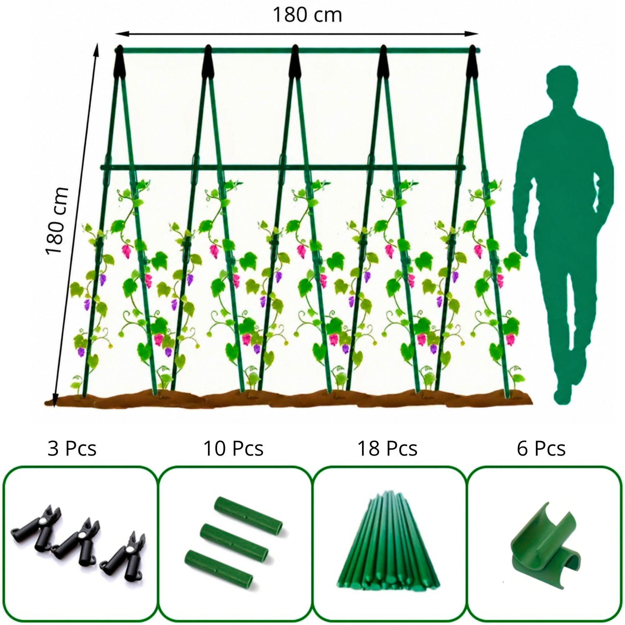 TEMU Kit Soporte Plantas Trepadoras 120x120 o 180x180 cm Garden | Estructura en A con Ángulo Ajustable | Tubos de Acero con Revestimiento Plástico