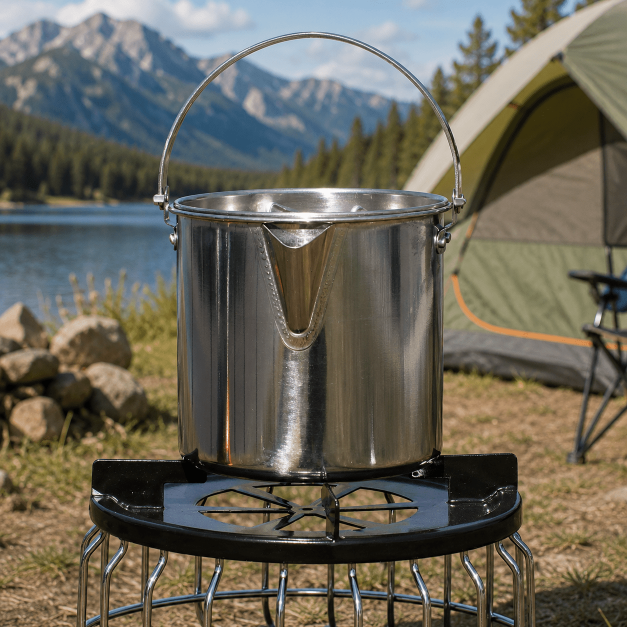 TEMU 1.2l Camping Pot Stainless Steel Portable Water Cup With Foldable Handles And Lid Camping Cooking Kettle For Outdoor Hiking Fishing Backpacking
