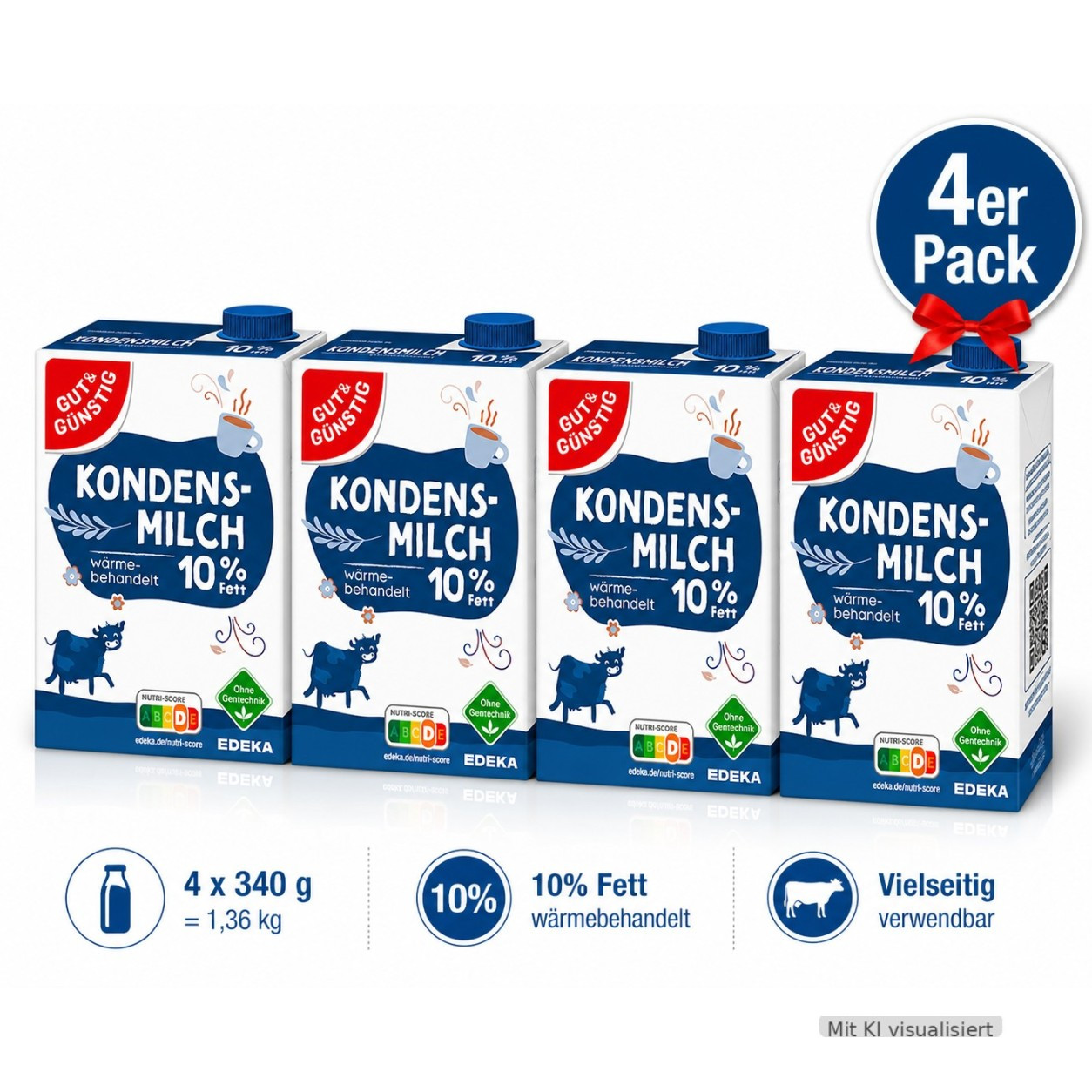 Image of Good & Affordable Condensed Milk 10 Percent 340 G (4-pack) | Coffee Milk For Refining | Condensed Milk For Beverages And Kitchen | Milk Product For Everyday And Stockpile