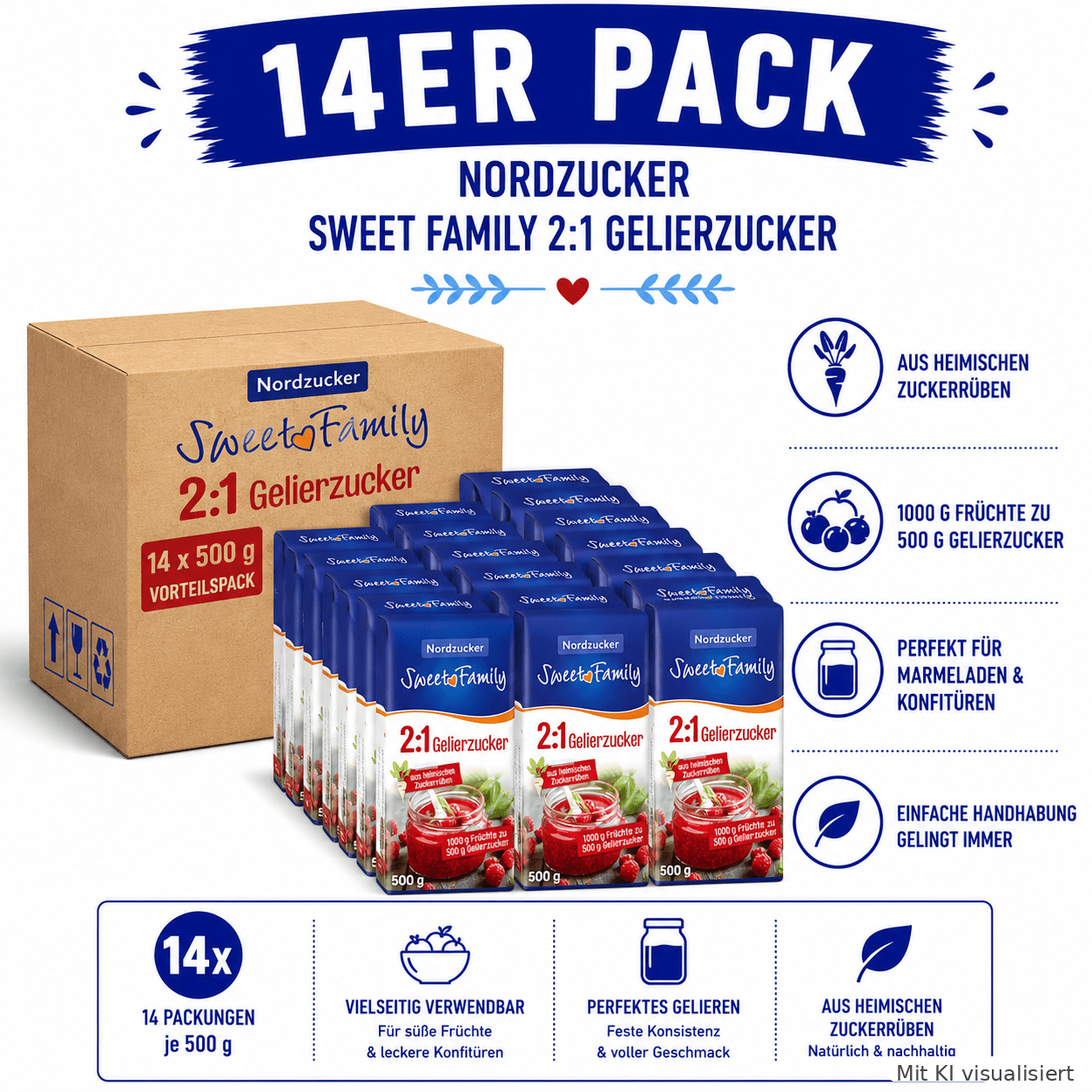 Sweet Family Jam Sugar 2:1, Perfect For Jams & Fruit Spreads, 14 X 500g