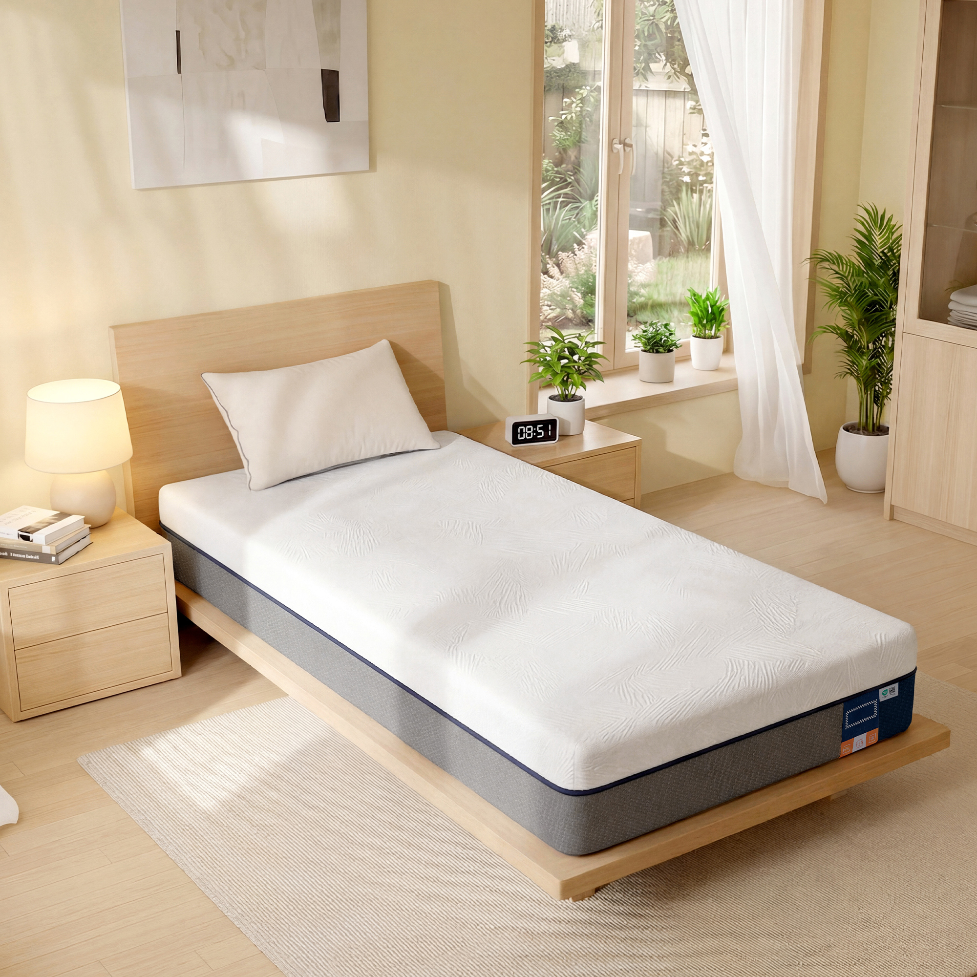 TEMU Matelas 90 x 190 cm, Mousse de Gel, Matelas Soutien 7 Zones, Housse Lavable, Chambre, Bleu