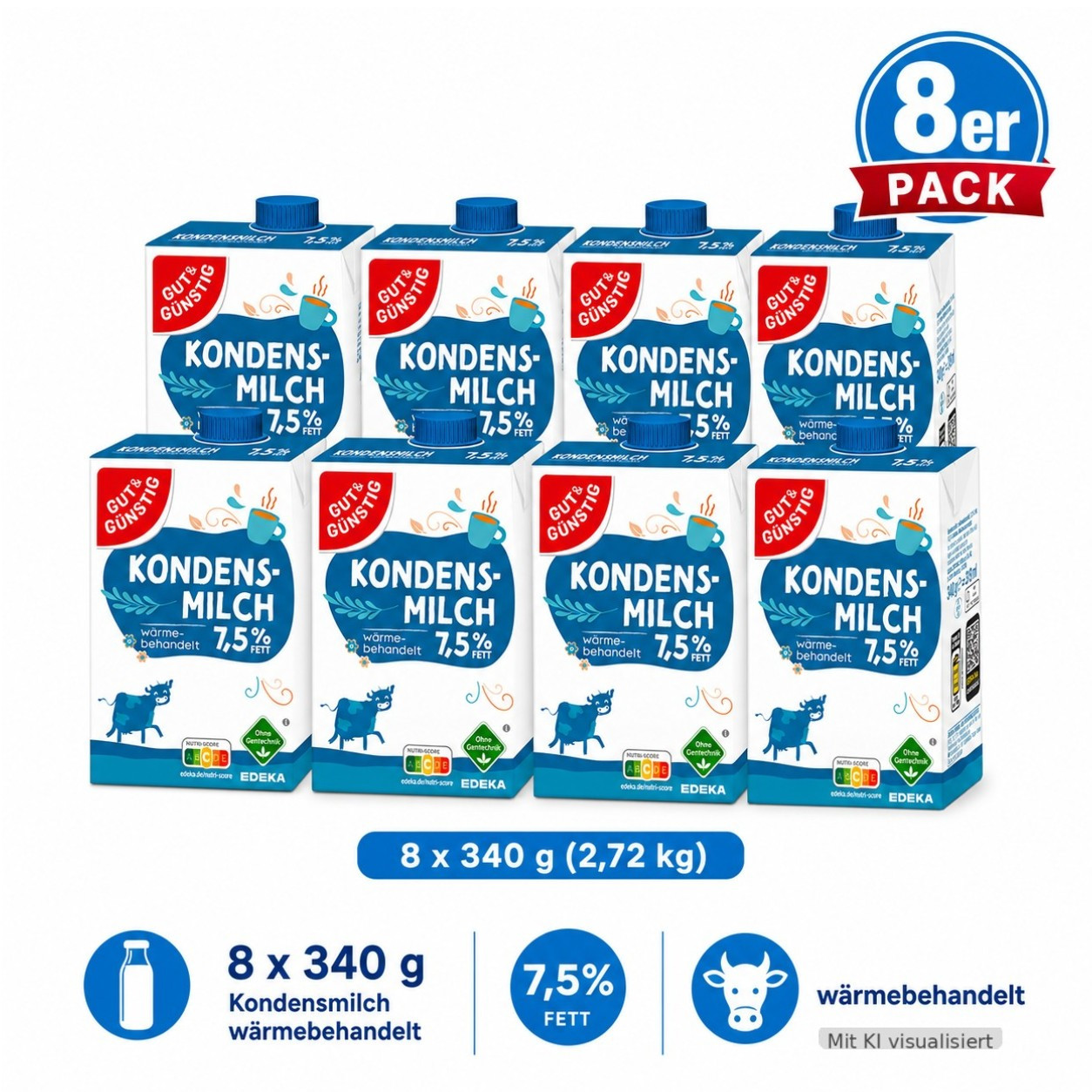 Image of Good & Affordable Condensed Milk 7.5 Percent 340 G (8-pack) | Coffee Milk For Refining | Condensed Milk For Beverages And Kitchen | Milk Product For Everyday And Stockpile