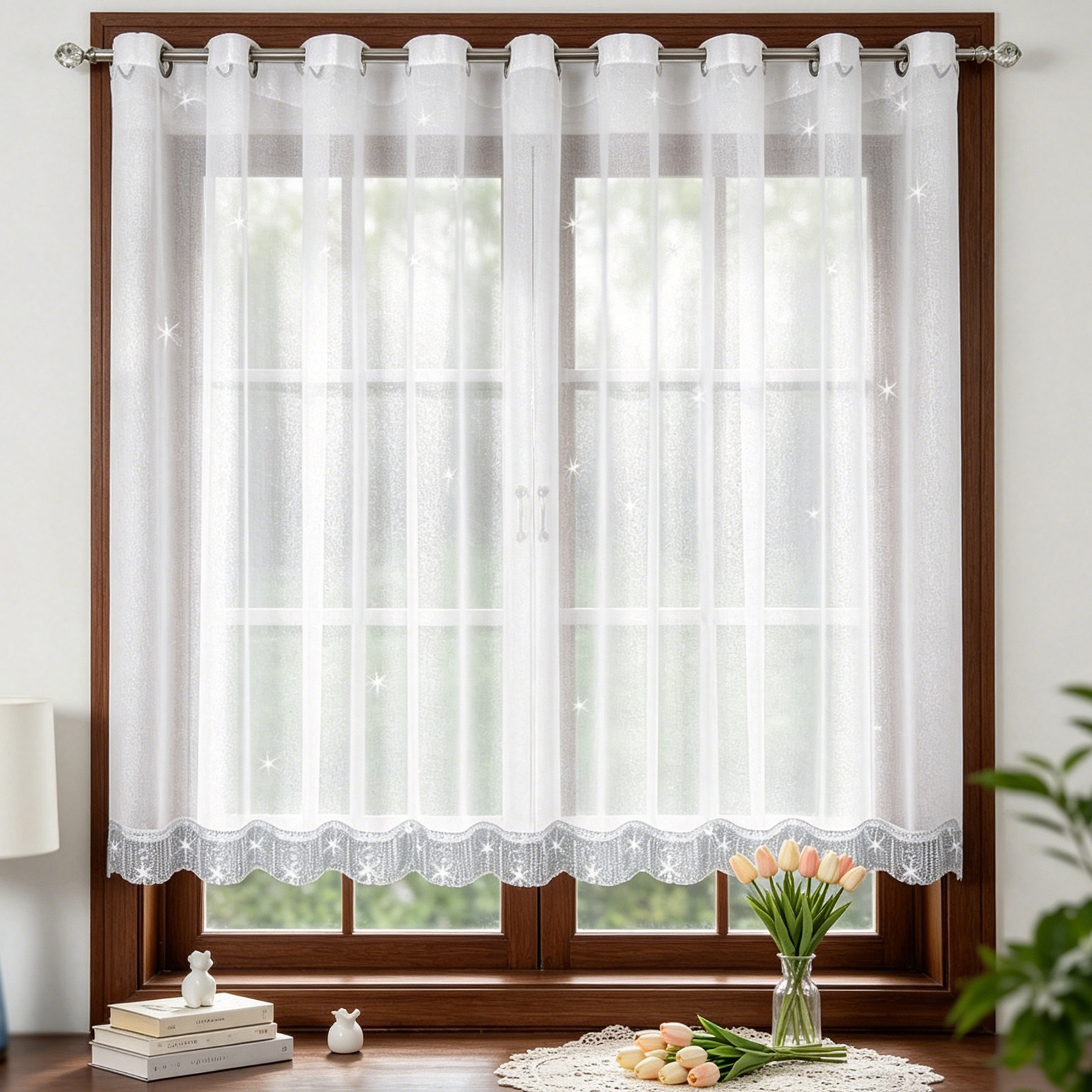 E-shop FLYING Moderne Minimalistische Kurzvorhänge - Atmungsaktive Vorhänge im Set von 1 Stück, 400x150 cm, mit eleganten glänzenden Linien,