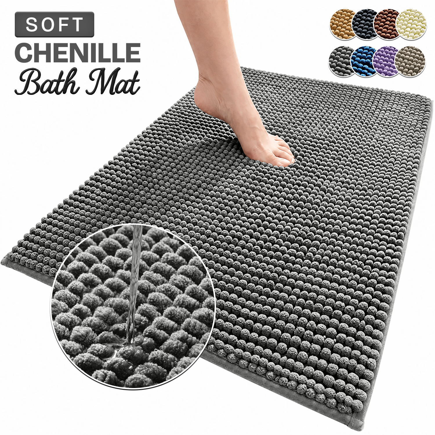 TEMU 1pc Chenille Bath Mat – Soft Chenille Rug With Non-slip Backing, Stylish Bathroom Rug, Machine Washable Bath Mat, Non-slip Area Rug For Home Use