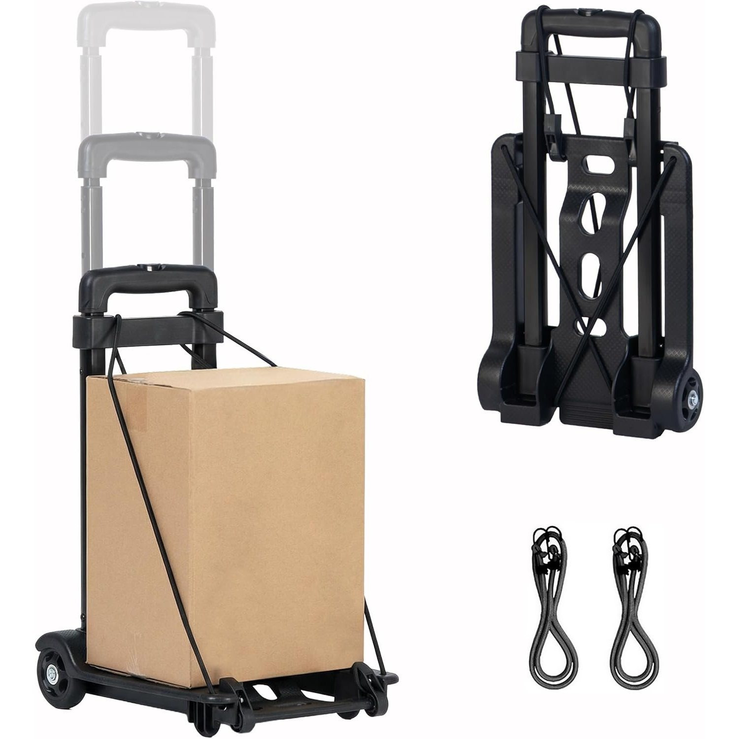All-purpose Folding Cart With 30 Kg Load Capacity – Compact And Foldable, 2 Rubber Wheels 7.5 Cm, Elastic Straps Included, Ideal For Packages, Backpacks And Long Objects