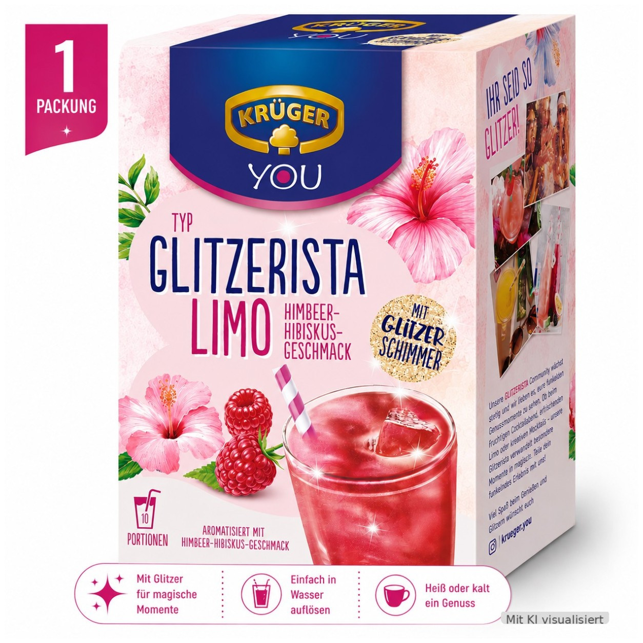 Krüger You Instant Drink Powder Glitterista Lemon Raspberry-hibiscus Flavor 200g (10x 20g)