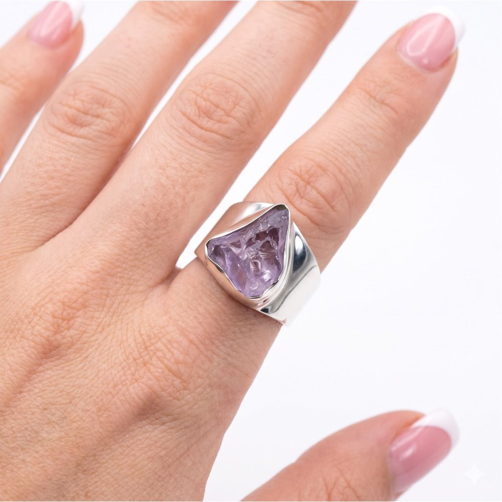 Raw Amethyst 925 Sterling Silver Ring — Natural Gemstone