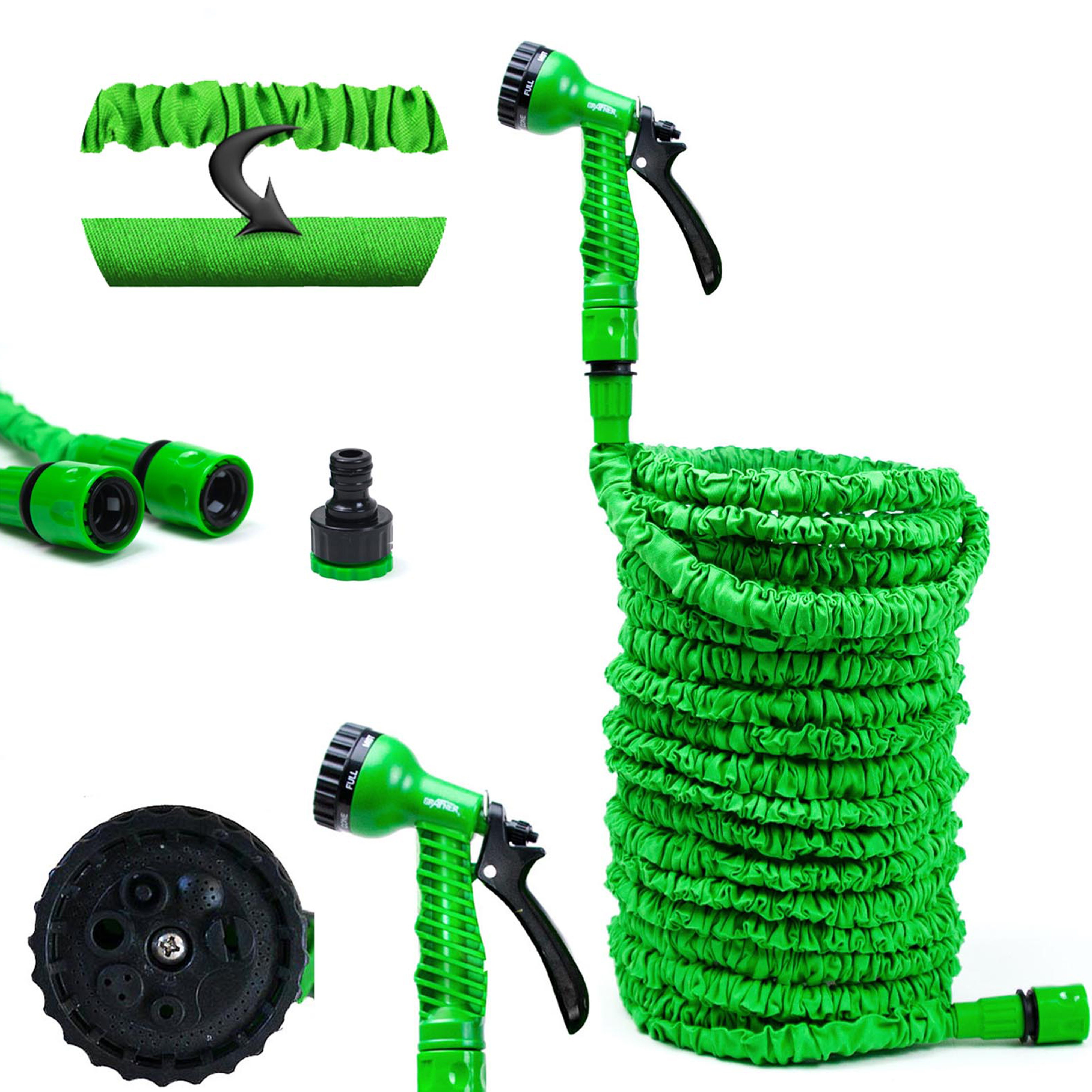 TEMU Flexibler Gartenschlauch mit Multifunktionsbrause, 7,5-45 Meter, stabiler Latexkern, KEIN , massive Ausführung, grün Flexischlauch 7,5 15 22 30