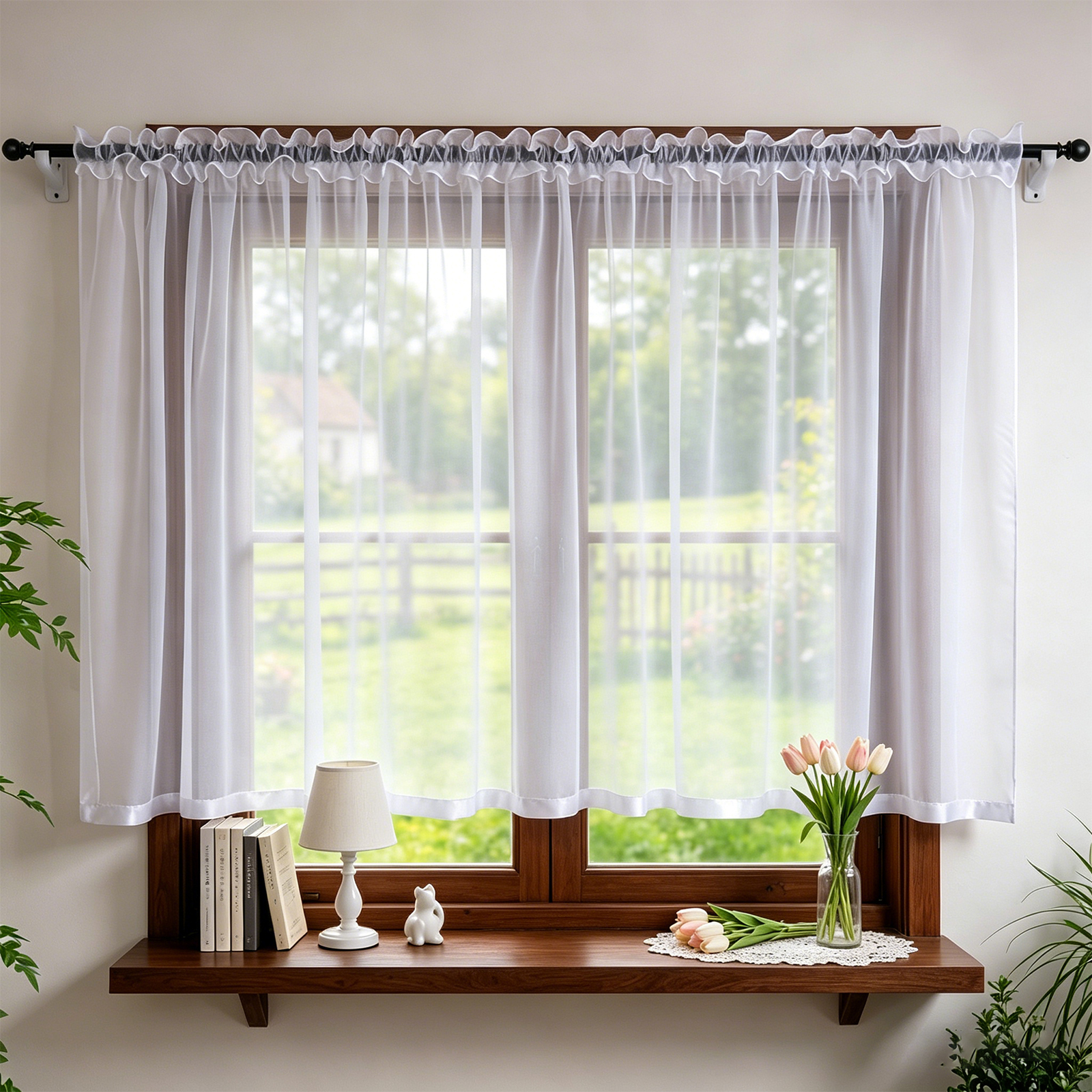 Image of Sheer Curtain Panel 400x150cm – Semi Transparent Breathable Window Curtain With Hem – Rod – 1 Piece Window Sheer For Living Room, Bedroom, Balcony, Kitchen