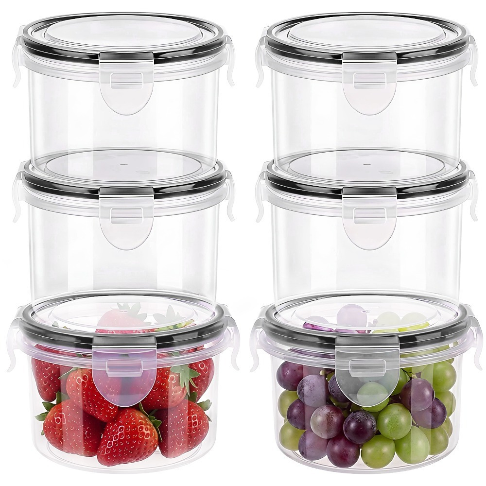 TEMU 6pcs 300ml Reusable Round Food Storage Containers Airtight Clip Lock Leak Proof Stackable Plastic For Lunch And Meal Prep