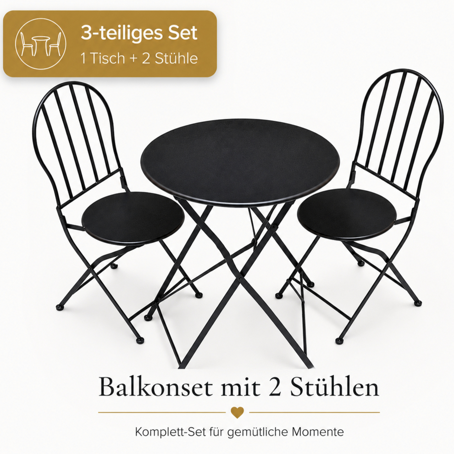 Image of Foldable Metal Garden Table Ø60 Cm – Dark Brown Vintage Balcony Table – Sturdy Table For Balcony, Terrace & Garden – Space- Foldable – 72 Cm Height – With & Without Chairs