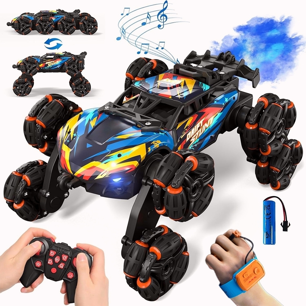 1 pcs 8 wheel elegant stunt climbing car portable remote control racing toy 2 4ghz high speed all terrain off road electric toy car 500mah large battery durable alloy body cool remote control car with spray sand grass rock slate road all terrain   ideal christmas halloween birthday gift for boys and girls
