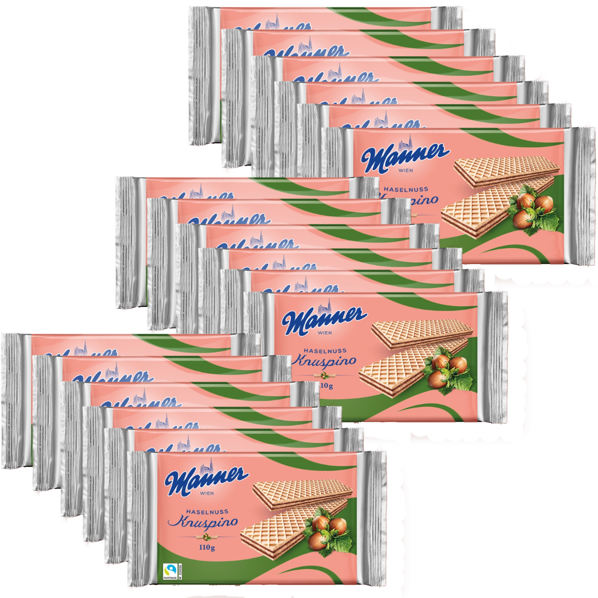 Manner Crunchy Waffles With Hazelnut Cream Filling 110g 18-pack