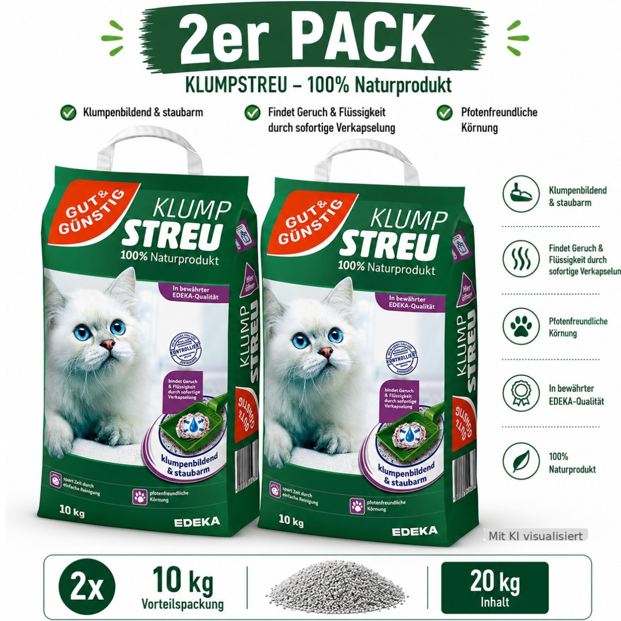 Good & Affordable Clumping Cat Litter, Hygienic Cat Litter, 10 Kg (2-pack)