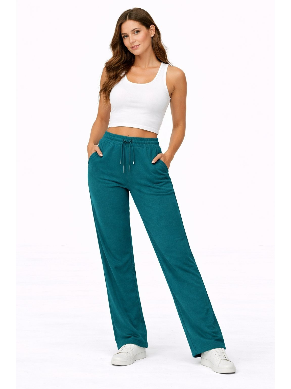 womens warm fleece joggers soft comfortable casual sweatpants elastic waist drawstring open hem wide leg loose lounge trousers with pockets