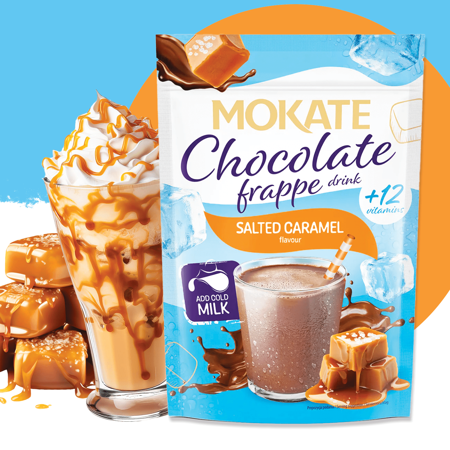 Image of 1st Pack Mokate Chocolate Frappe Salted Caramel 104g - Instant Chocolate Drink In Powder Form With Salted Caramel, With Added Vitamins