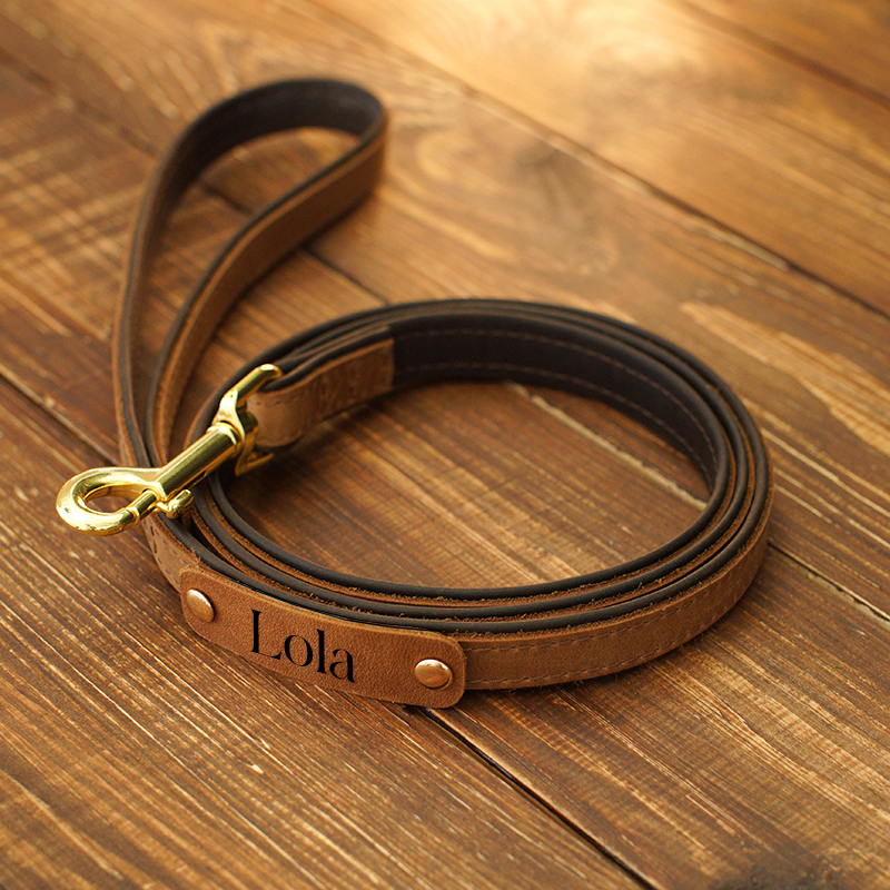 Personalized Leather Dog Leash 150cm - Custom Engraved Name & Phone Number - Soft Padded Handle Lead For Small Medium Large Dogs - Handcrafted Pet Gift