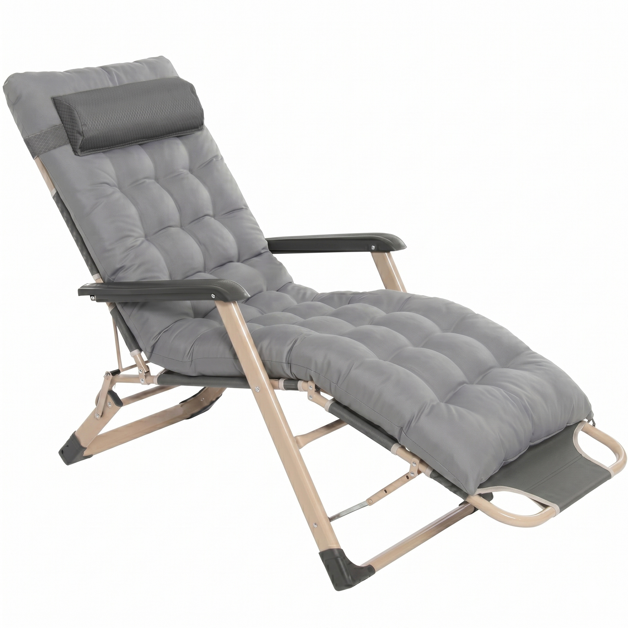 Garden Lounger, Foldable 0 Gravity Metal Chair, Balcony Chaise Lounge, Gray Terrace Lounger