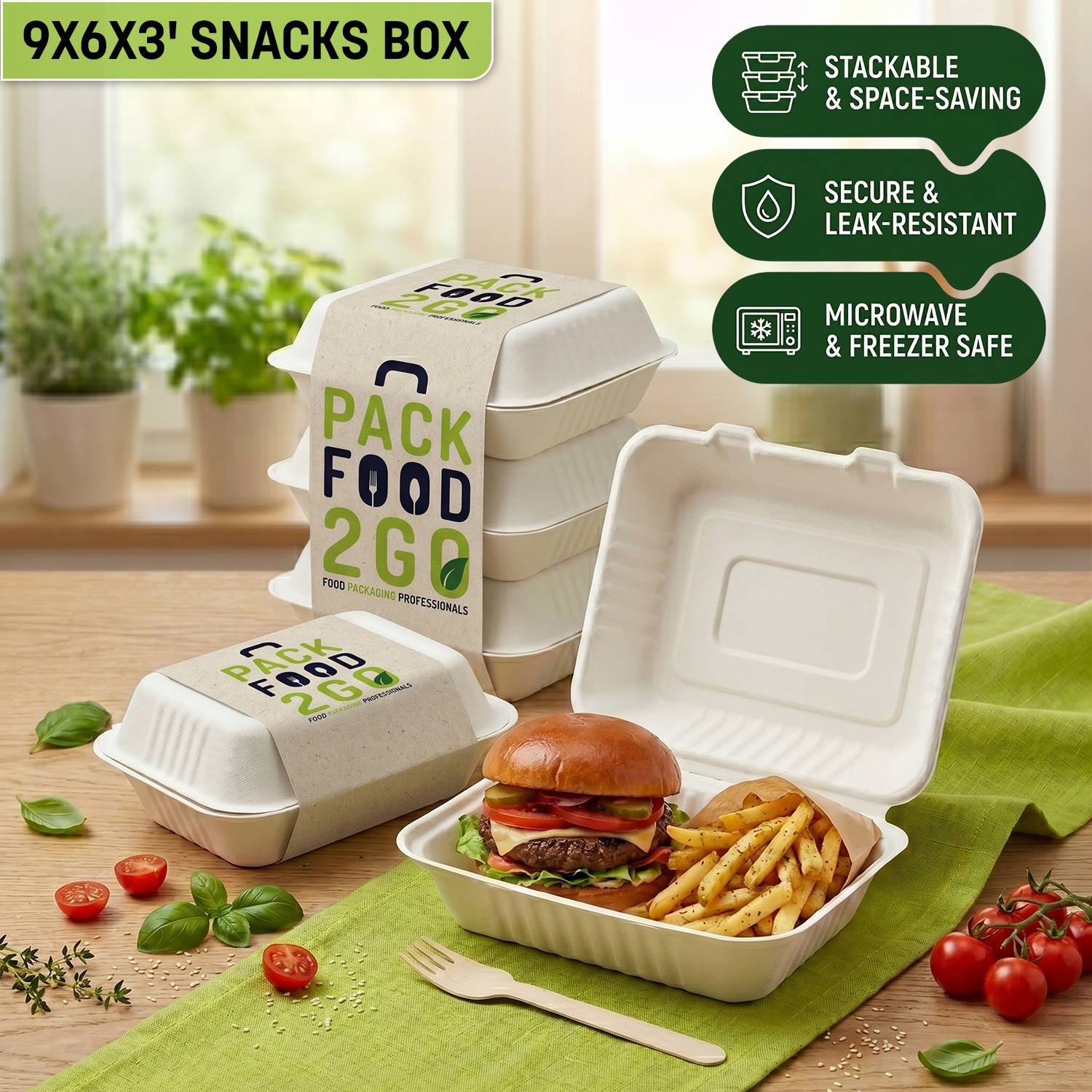 TEMU Double Burger Clamshell Boxes 9"x6"x3", Disposable Food Containers With Lid, Heavy Duty Takeaway Boxes For , Sandwiches, Fries & Combo Meals