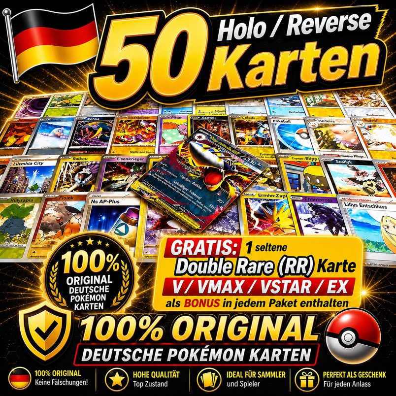 50 Rare German / Reverse + Free: 1 Rare Double Rare (rr) V / / / Ex Card Included In Pack