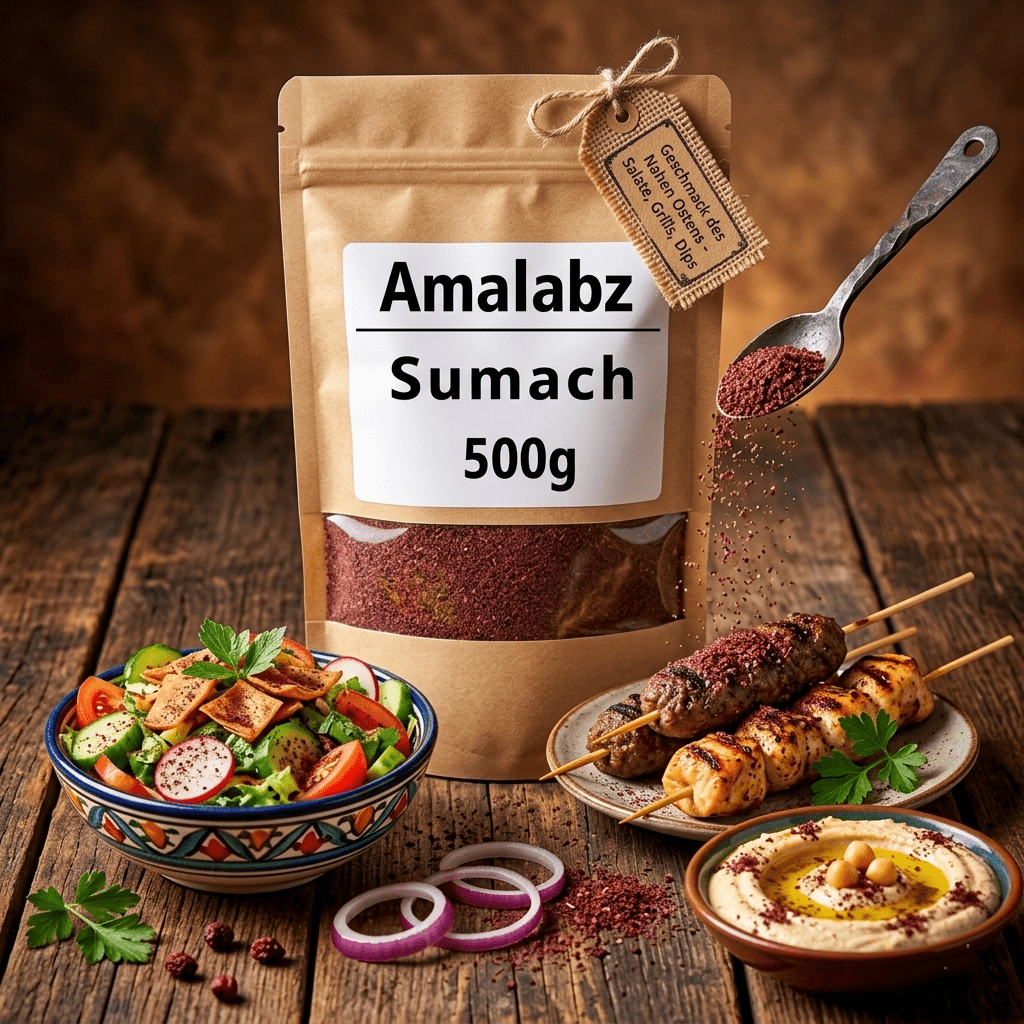 Image of Amalabz Premium Sumac Powder 500g Value Pack - Ground Sumac - Vinegar Tree Spice & Vinegar Tree Fruit | & Oriental Spice For Meat, Grilled Dishes, Kebabs & Salads | In A Freshness Bag
