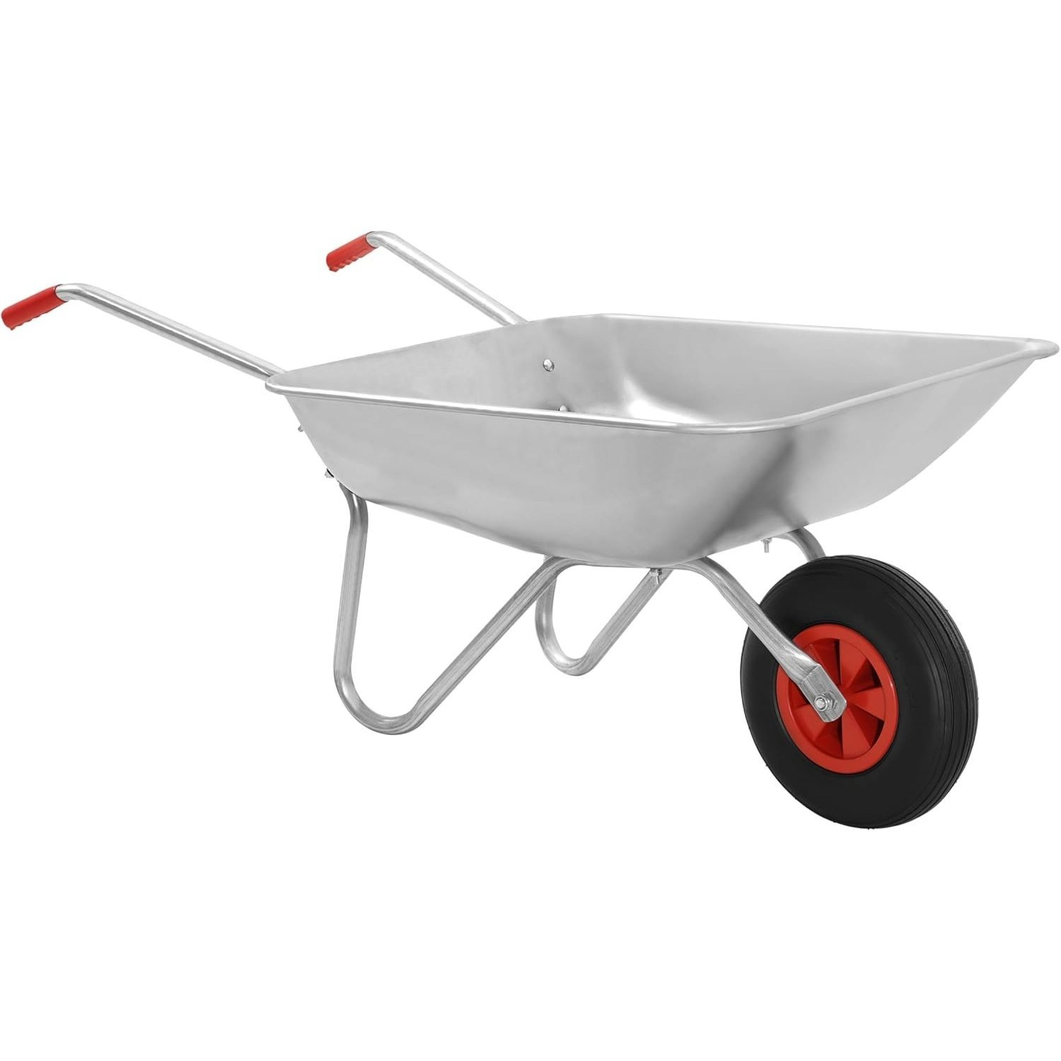 TEMU 65l Heavy‑duty Galvanised Garden Wheelbarrow With Pneumatic Tyre – 100kg Load Capacity, Rust‑resistant For Gardening, Landscaping & Diy