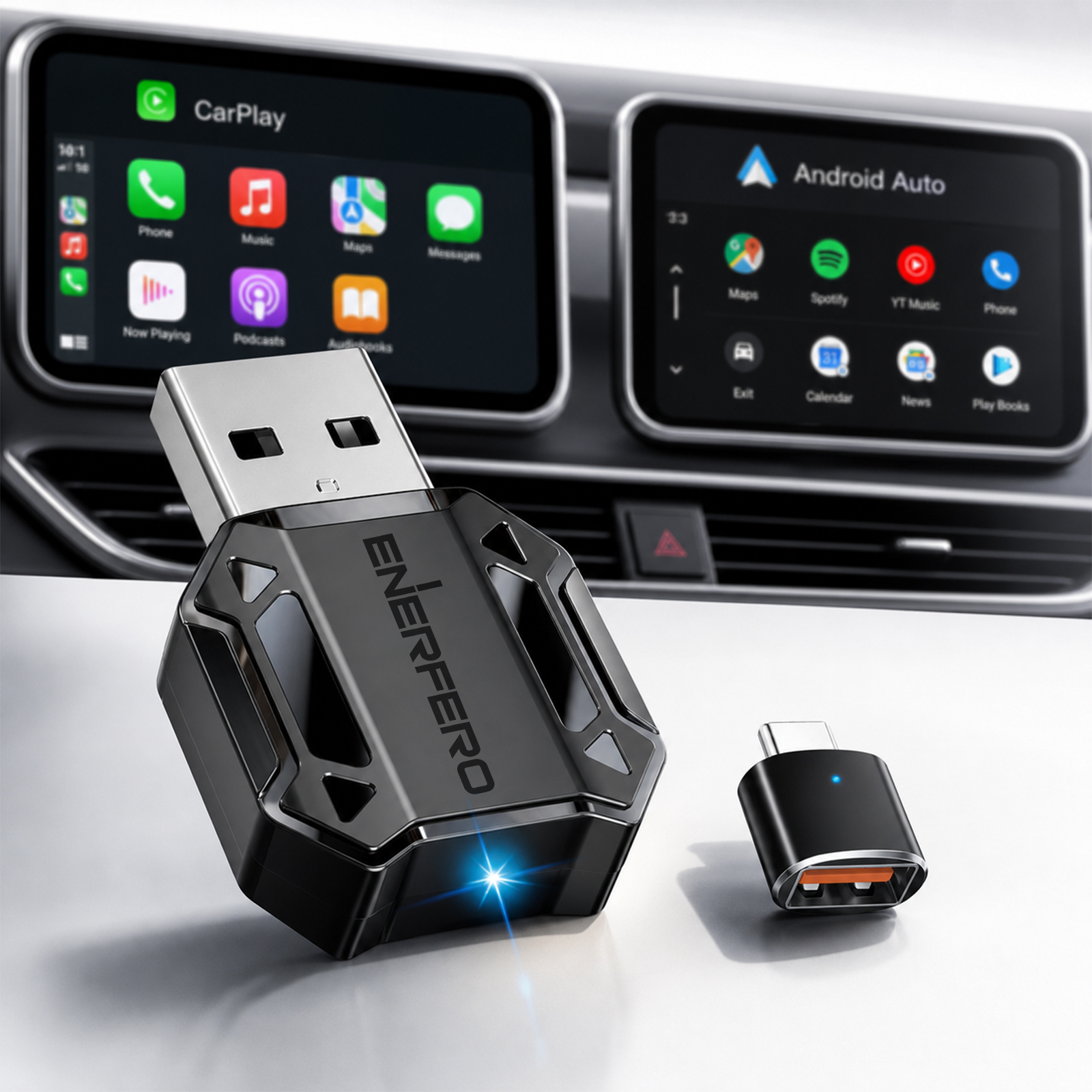 TEMU Adaptador inalámbrico CarPlay / Auto, convertidor Type-C, conexión de velocidad 5GHz, mini y