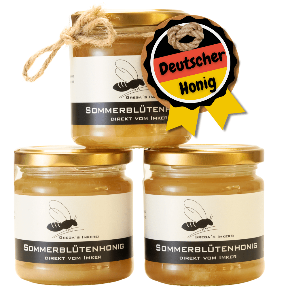 3-piece Set German Honey Direct From The Beekeeper - Grega's Beekeeping Summer Honey 3x 250 G – Creamy Honey – Regionally Sourced From Nrw, Bergisches Land – Golden Yellow, Aromatic & Naturally Pure