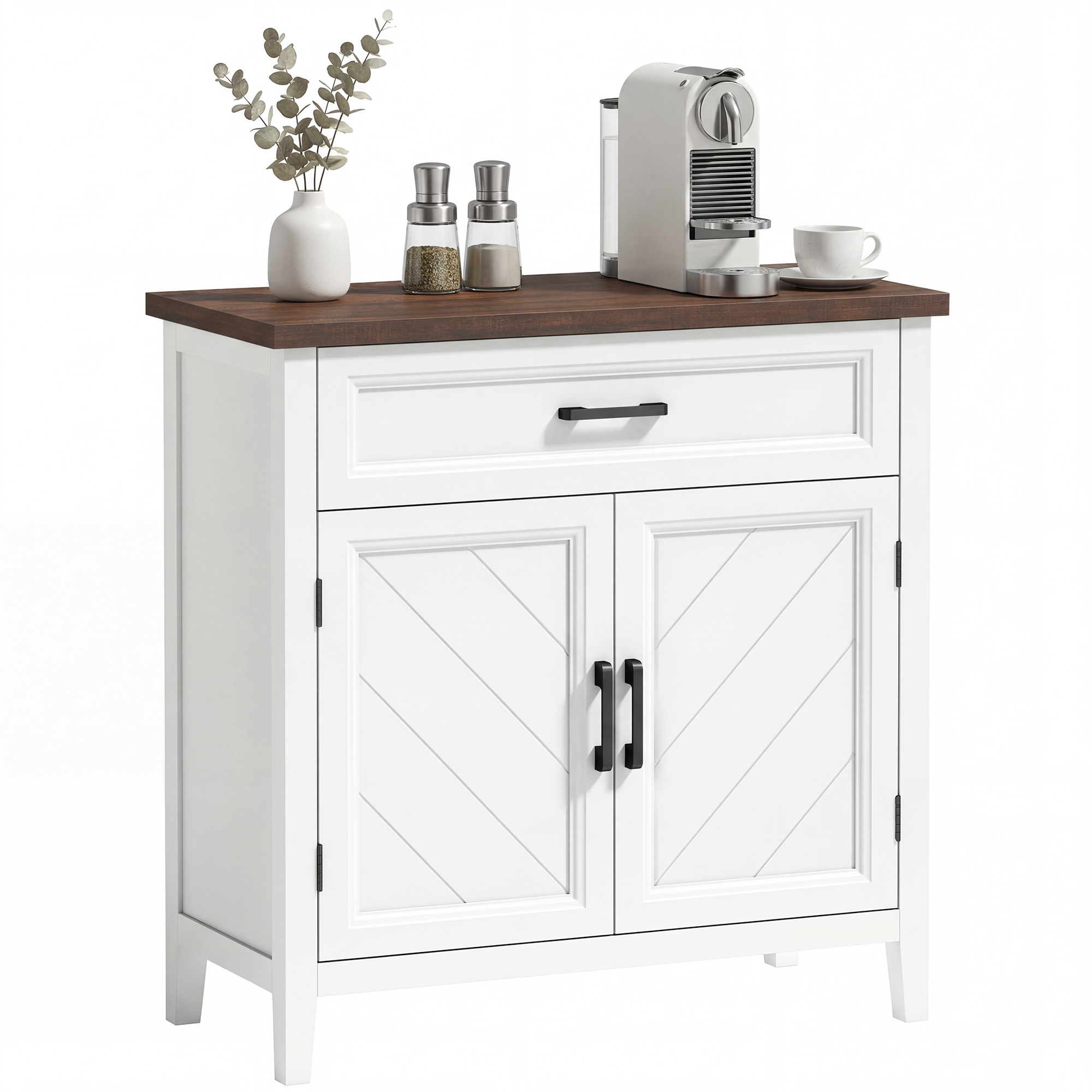 TEMU HOMCOM Buffet Salon, Meuble de Rangement avec 2 Portes en Chevron, Tiroir et Étagère Réglable, Style Rustique, Buffet Salle à Manger et Cuisine,