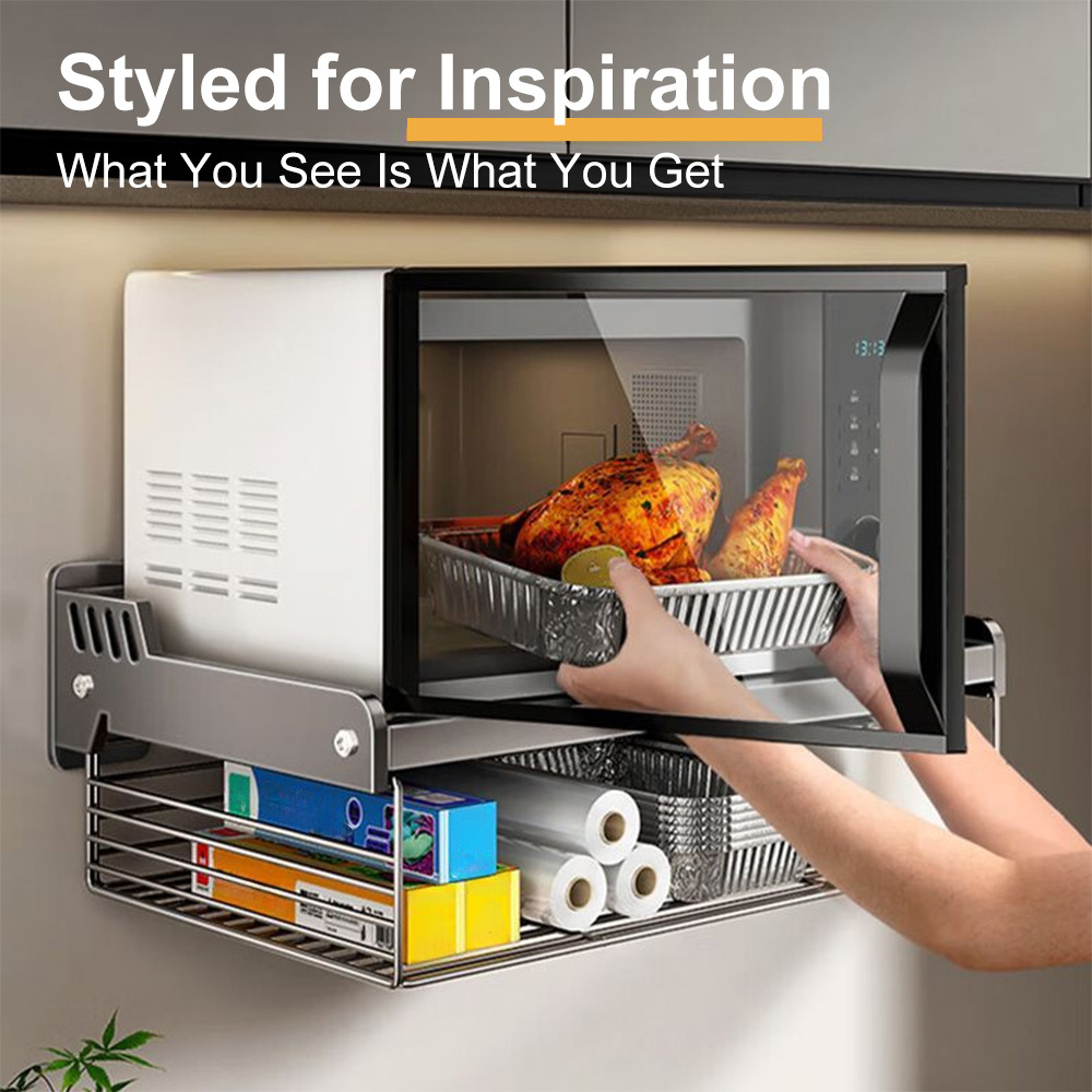 Wall Mounted Microwave Oven Storage Rack No Drill, Heavy Duty Kitchen Organizer Shelf With Raised , Oven Spice Rack For Kitchen,suitable For Rental Rooms, Apartments, Bathrooms, And Kitchens, Etc.