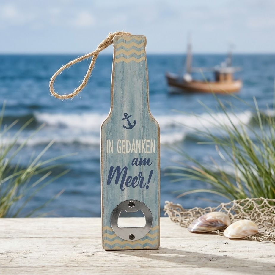 Maritime Wooden Bottle Opener - Handheld Cap Lifter With Hemp Rope Hanging - Vintage Lifter 20cm - Durable Mdf Bar Accessory For Camping, Garden, And Beach - Practical Beer Opener For Wall Mounting