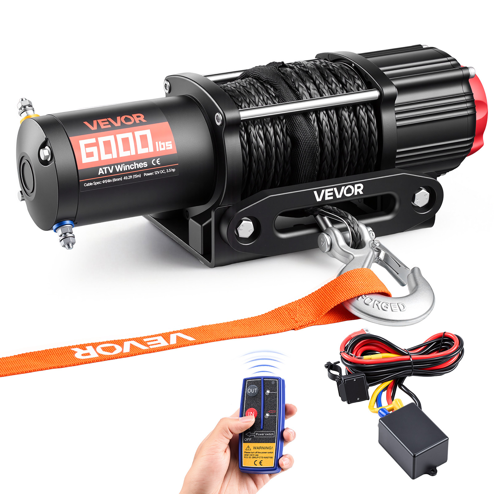 TEMU VEVOR 2041 kg Treuil Électrique, Treuil 12V ATV/UTV avec Fil de Fer Φ6 mm x , Télécommande Fil & Filaire, Plateau de Montage de Guide à Rouleaux