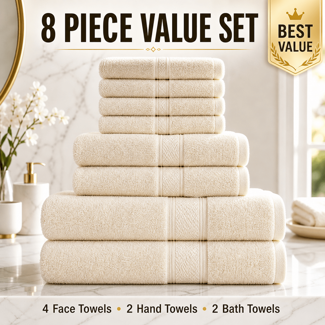 TEMU 8pcs Bathroom Towel Set Face Hand And Bath Towels In Multiple Colours