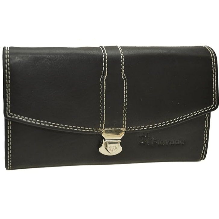 Flevado Women's Wallet Genuine Leather Rfid Protection Look Snap Closure (black-smooth Leather) B-325