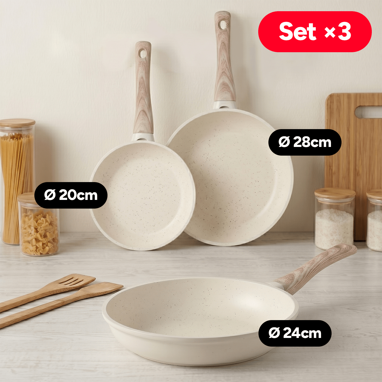 TEMU Ensemble de 3 poêles à antiadhésifs, poêles à en aluminium haute résistance avec revêtement antiadhésif effet marbre blanc, base à induction et