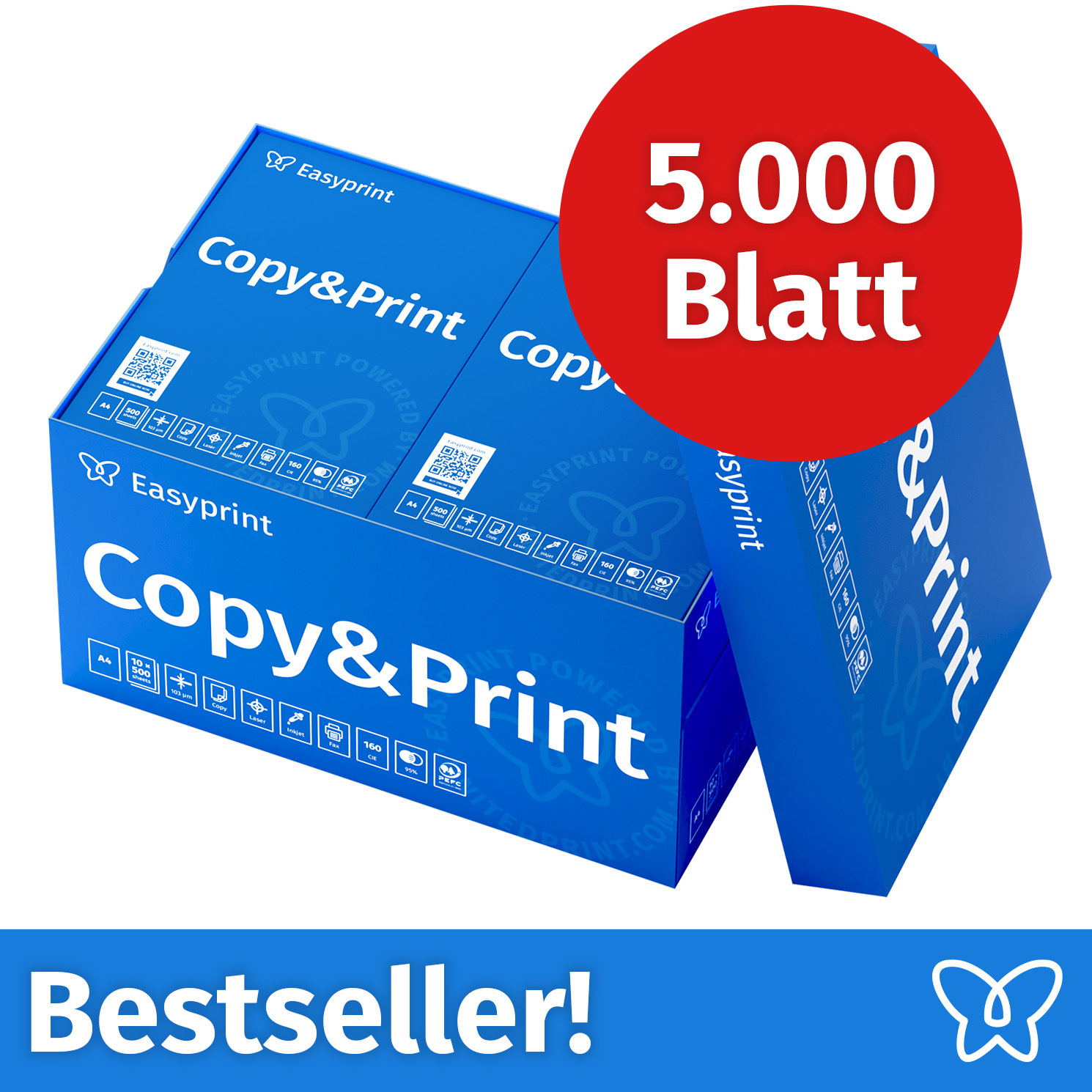 E-shop Easyprint Druckerpapier 5000 Blatt 10 x 500 A4 Premium Hochweiß CIE 160 PEFC zertifiziert