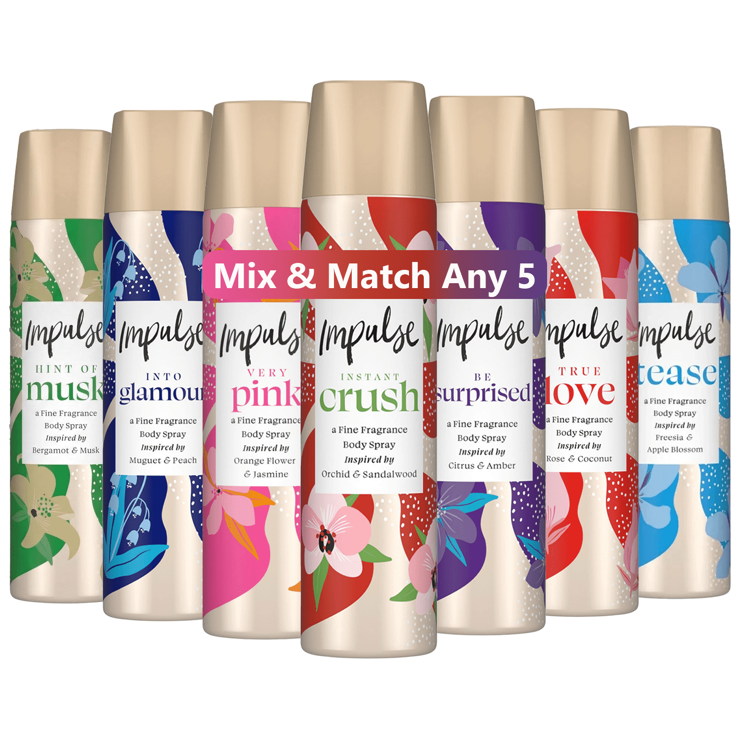 TEMU 5 Body Spray Bundle Gift Set 75ml Each, Assorted Fragrance Collection For Women, Includes Into Of Musk , Long Lasting Everyday Scent Pack,