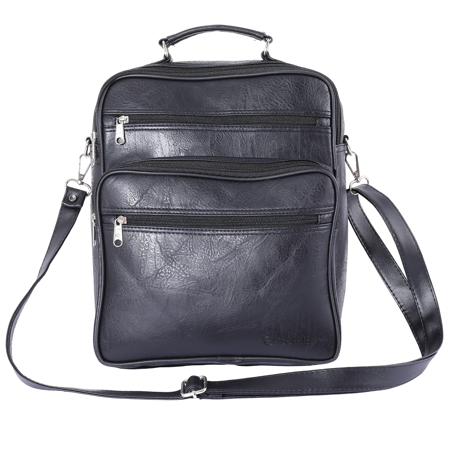 Image of Men's Real Leather Messenger Bag Black - High-quality Leather Work Bag With Logo - 6 Compartment Bag - Large Leather Shoulder Bag - Men' Black