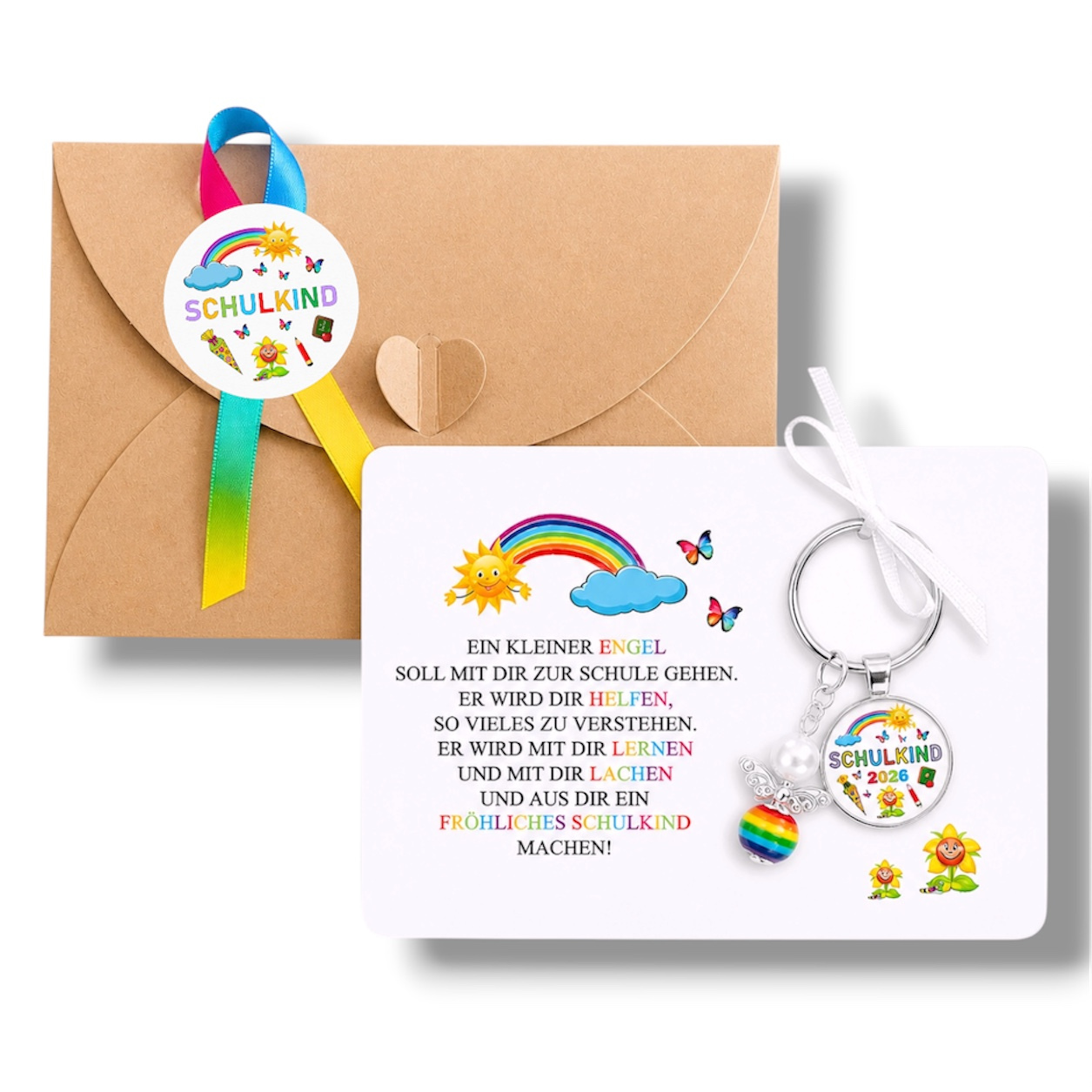 Image of Schoolchild 2026 Gift Set For First Day Of School With Keychain With Guardian & A6 Rainbow Card Children's Gift