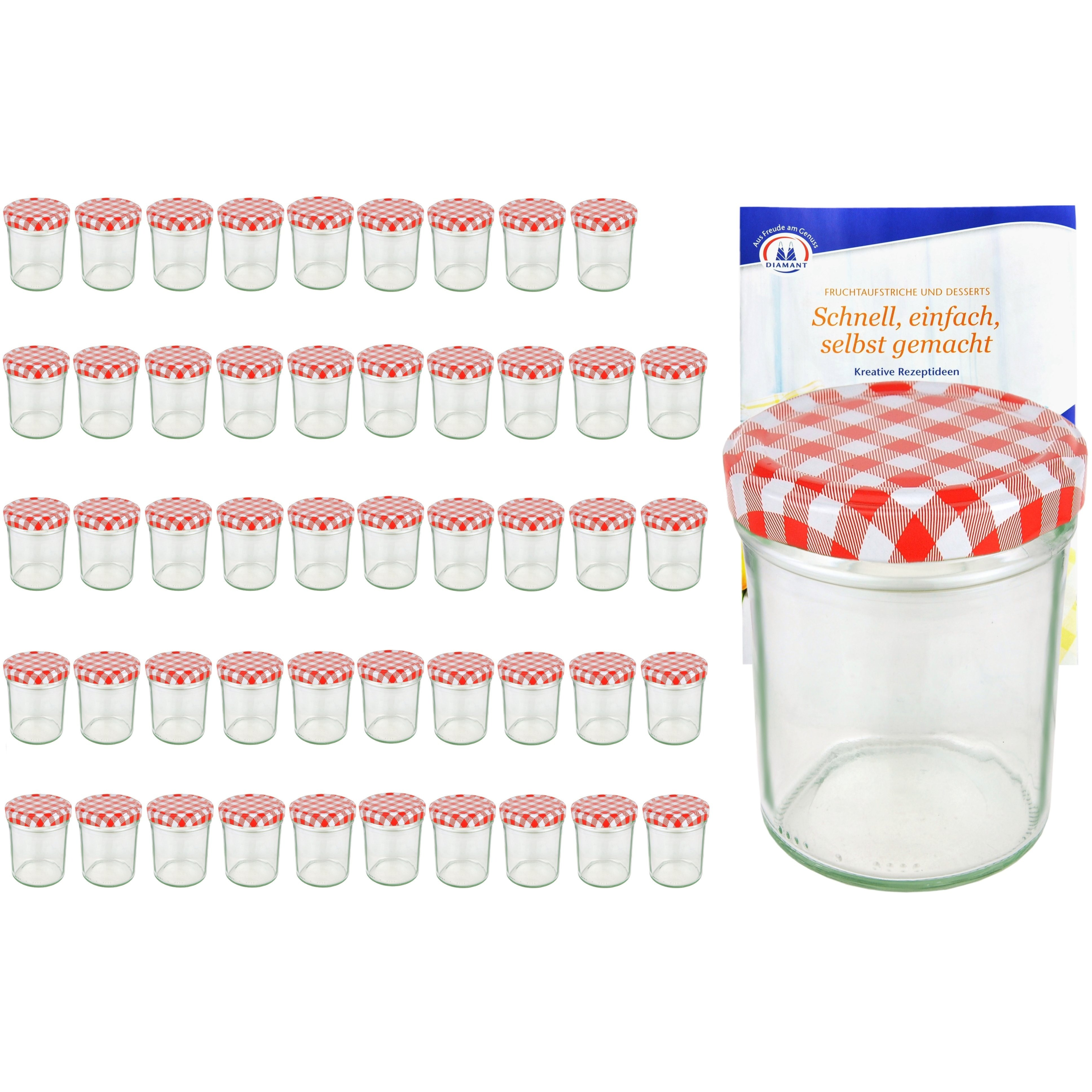 Image of 50-piece Set Tall 230ml Drop-proof Glass Jars With Red Checkered Lids And To 66 Recipe Booklet