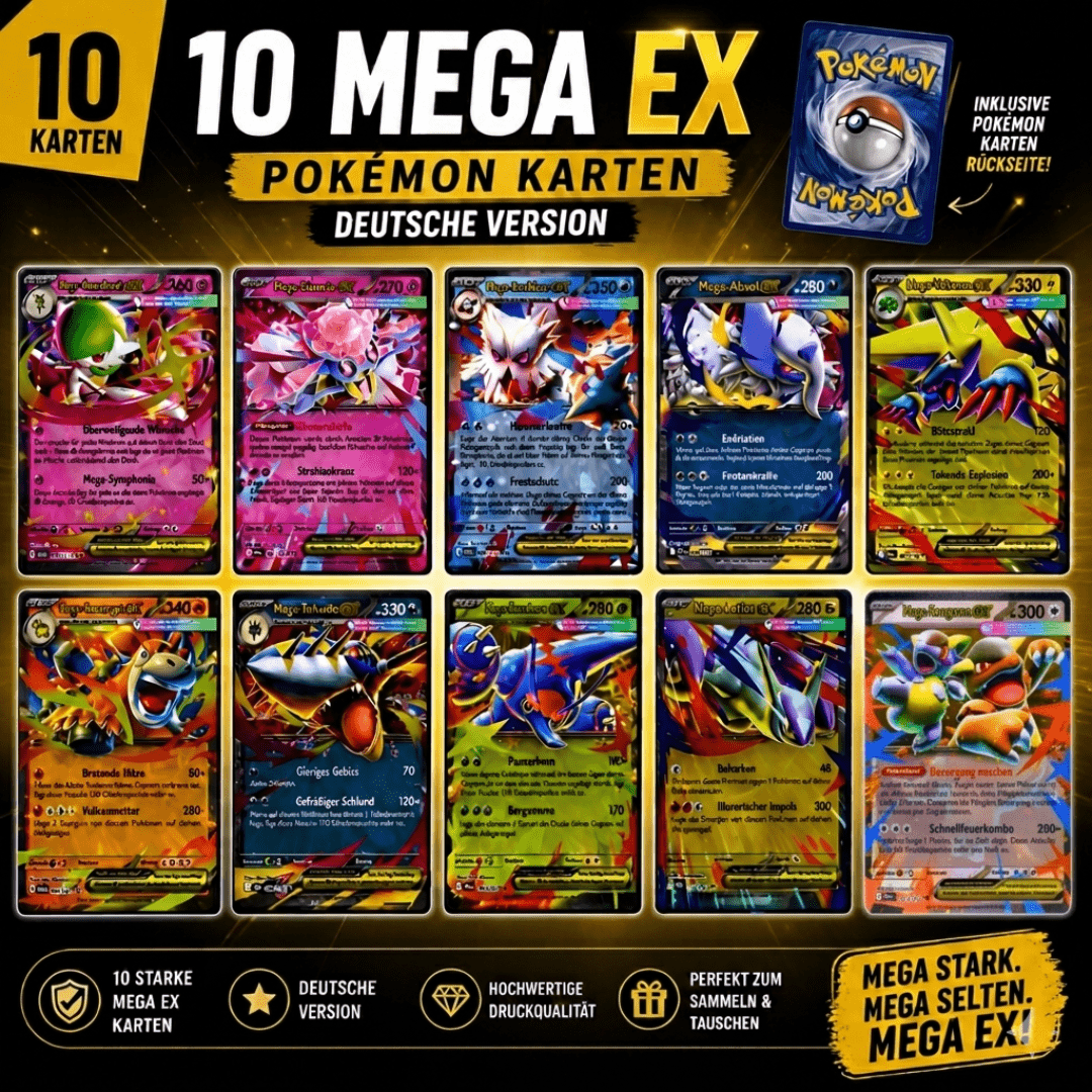 10 Pokémon Mega Ex Cards - German Version - Ultra Rare - 100% Original - No Duplicates