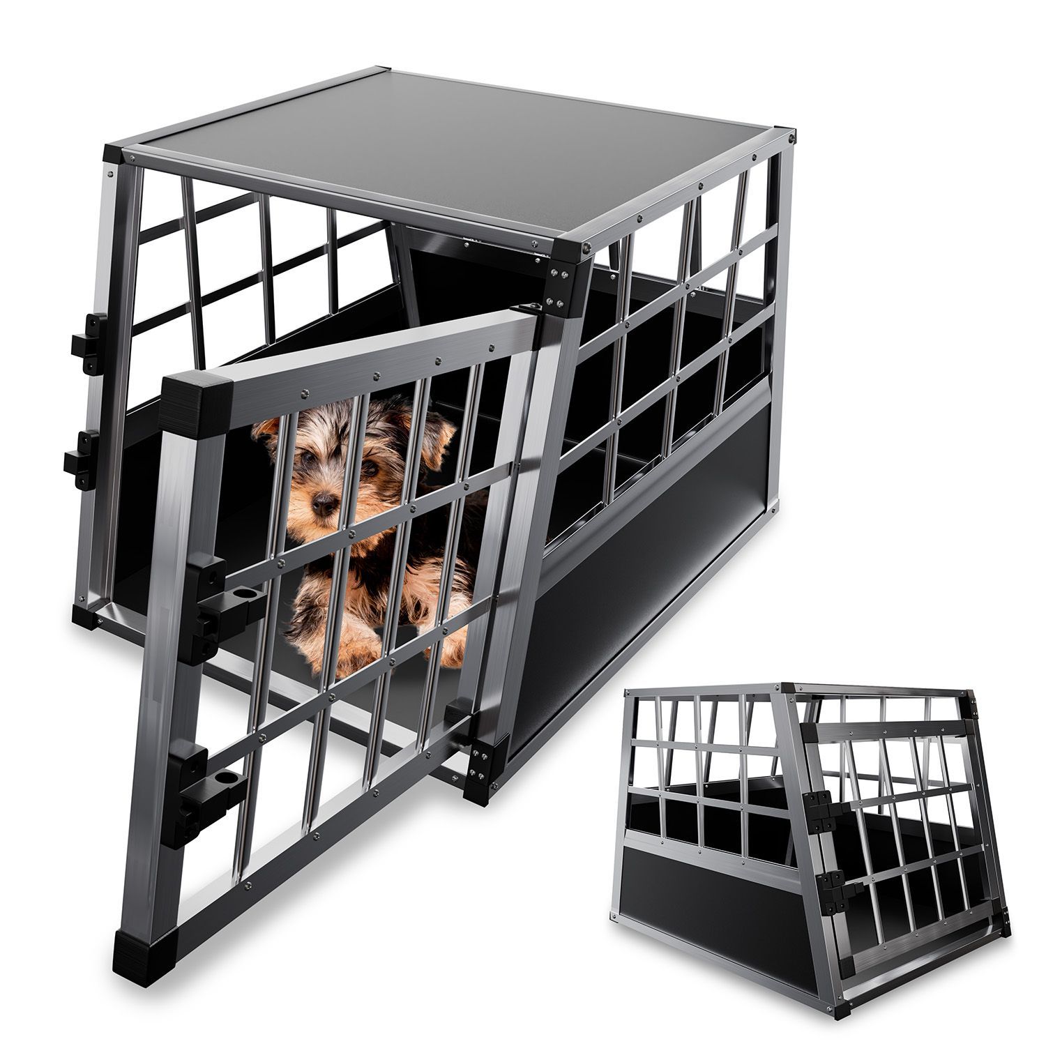 E-shop Alu Hundetransportbox Auto Hundebox & pflegeleicht Gittertür verschließbar Aluminium Reisebox für Hunde