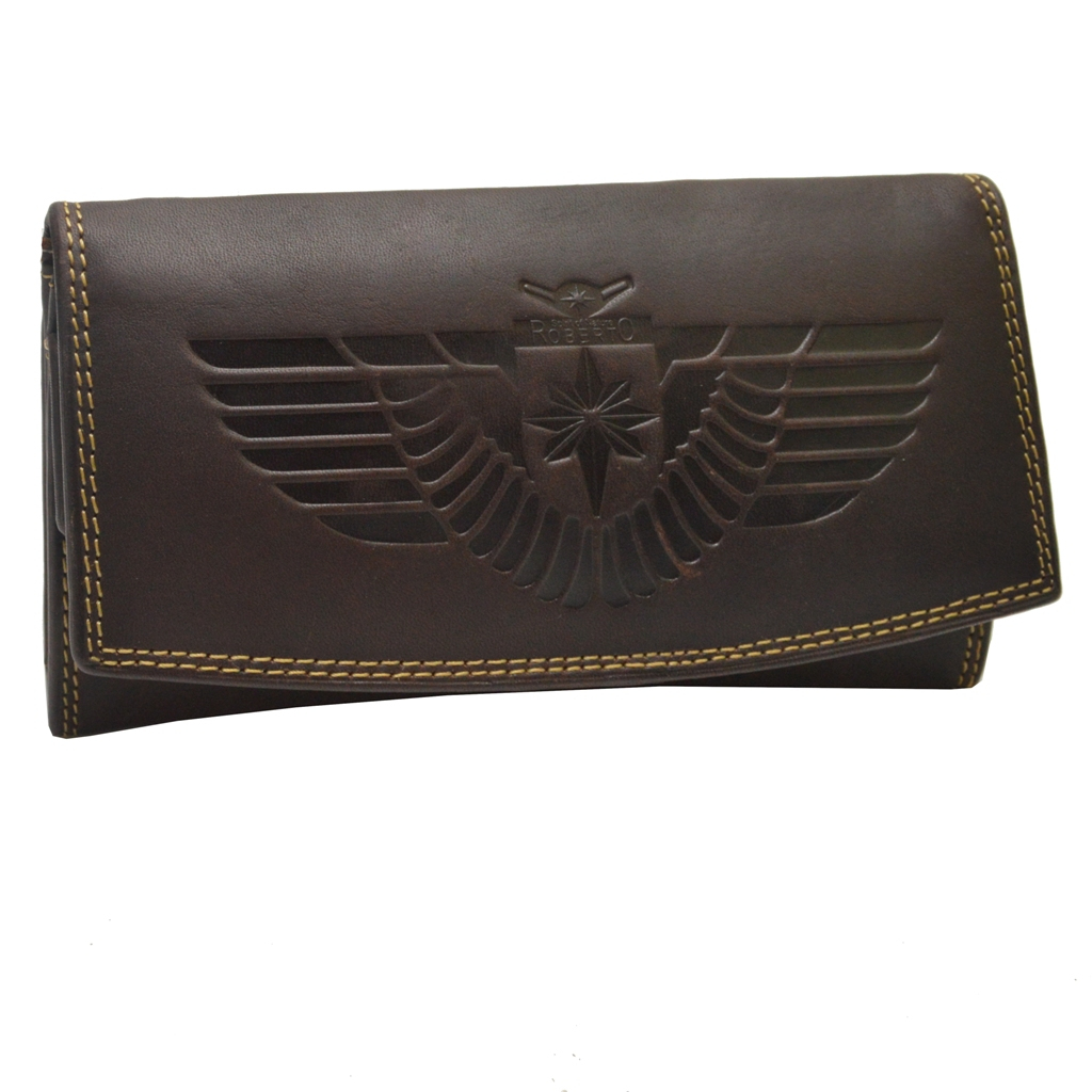 Flevado Rfid Protection Large Leather Women's Vintage Wallet With Eagle Motif Biker Purse G-1099