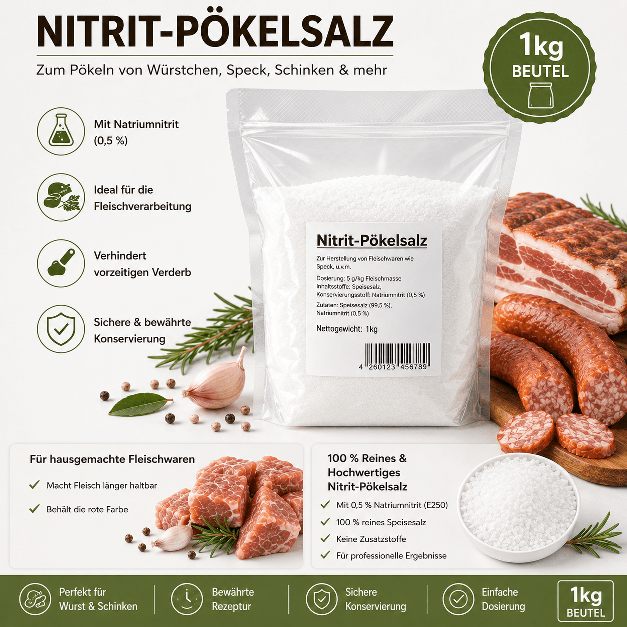 Sodium Nitrite Pickling Salt 500g/1kg Or 2x1kg Bags